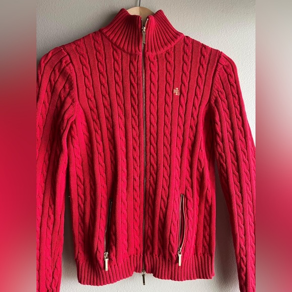 Lauren Ralph Lauren Women’s Red Full Zip Long Sleeve Pockets Sweater Size XS - Picture 2 of 13